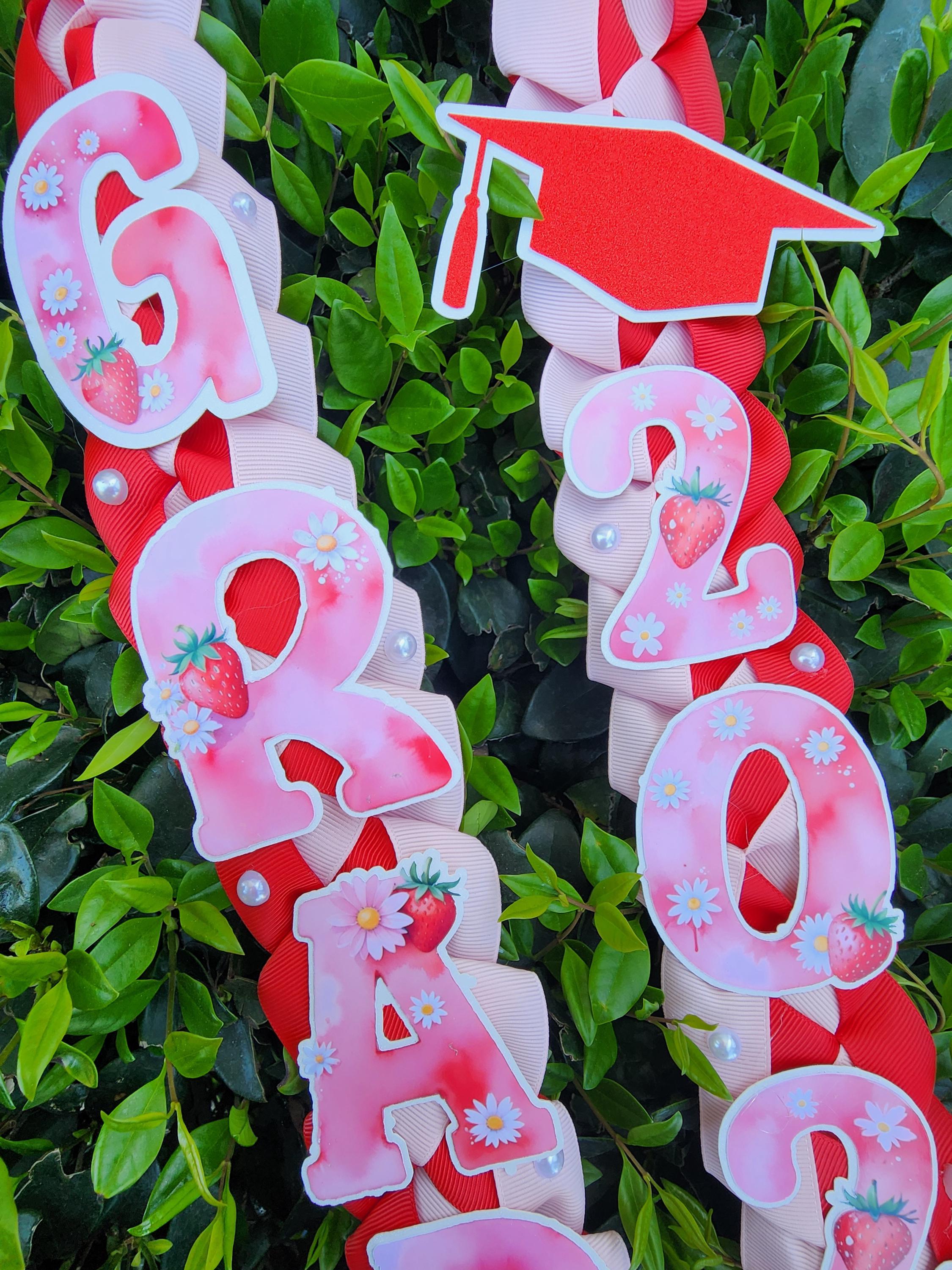 Strawberry Graduation Ribbon Lei, Senior Class of 2026 lei, Grad Gift