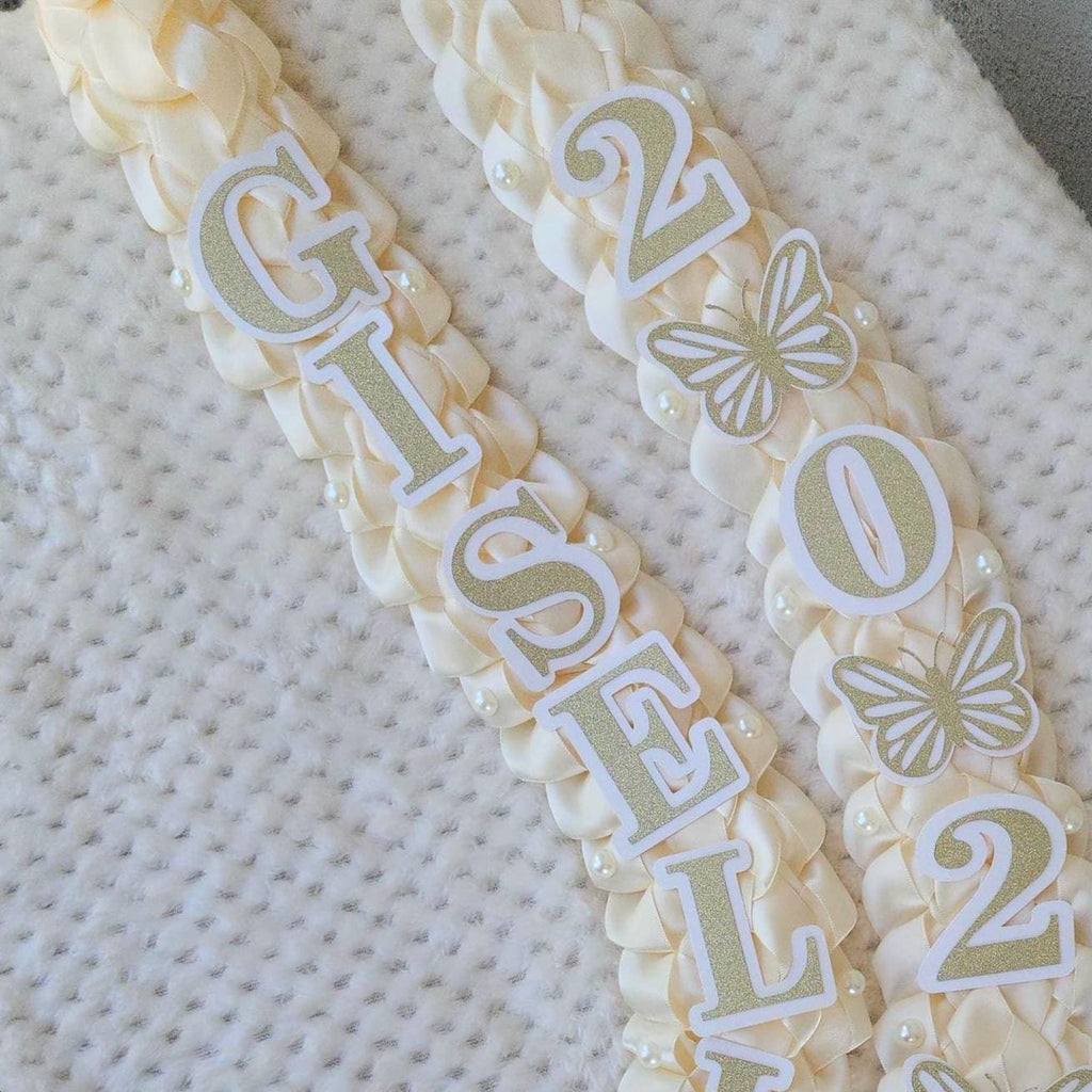 Coquette Graduation Ribbon Lei withPearl Accents, Class of 2026, Double braided lei