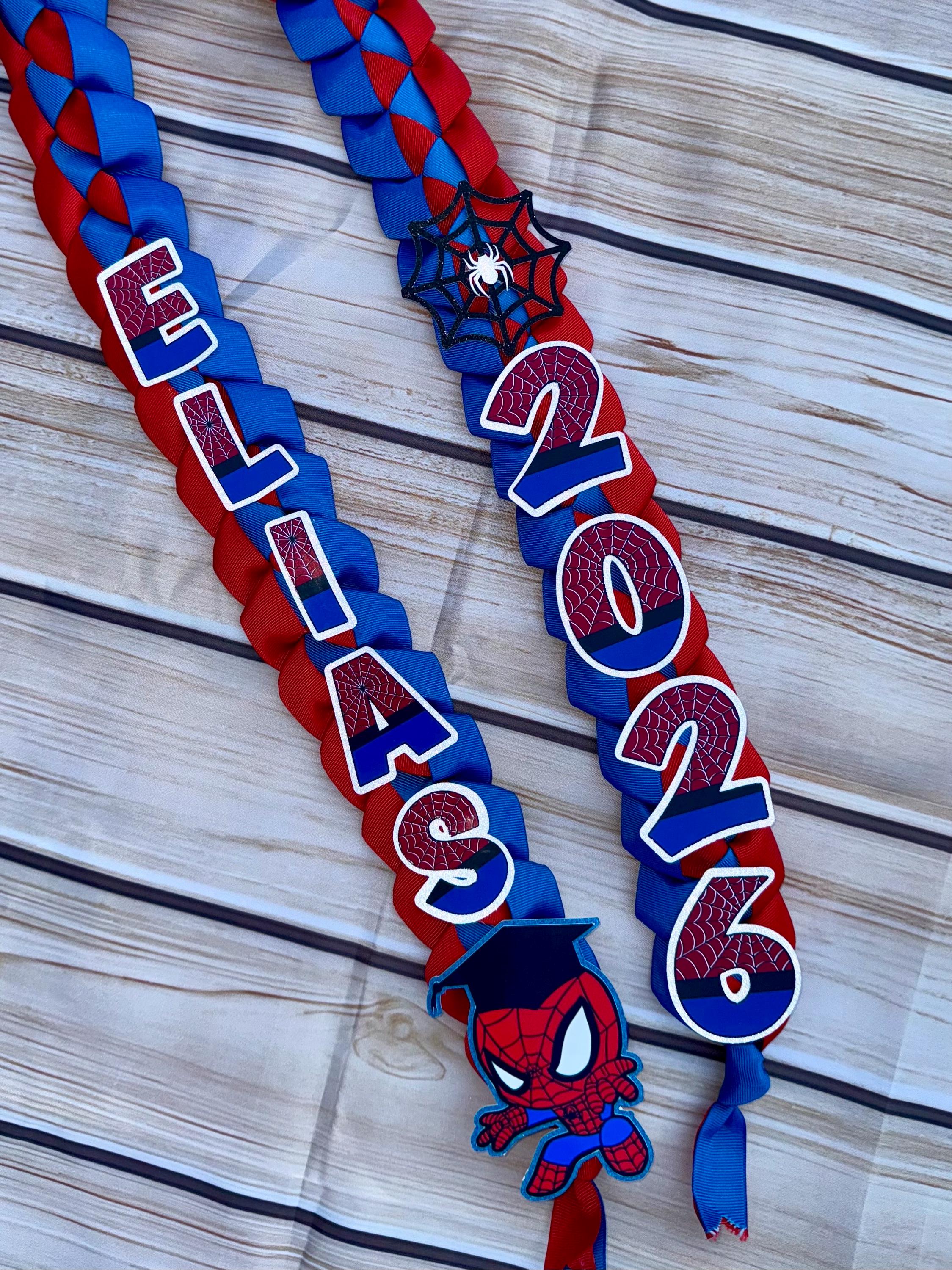Handmade Spider Graduation Lei: Red & Blue Ribbon, Class of 2026