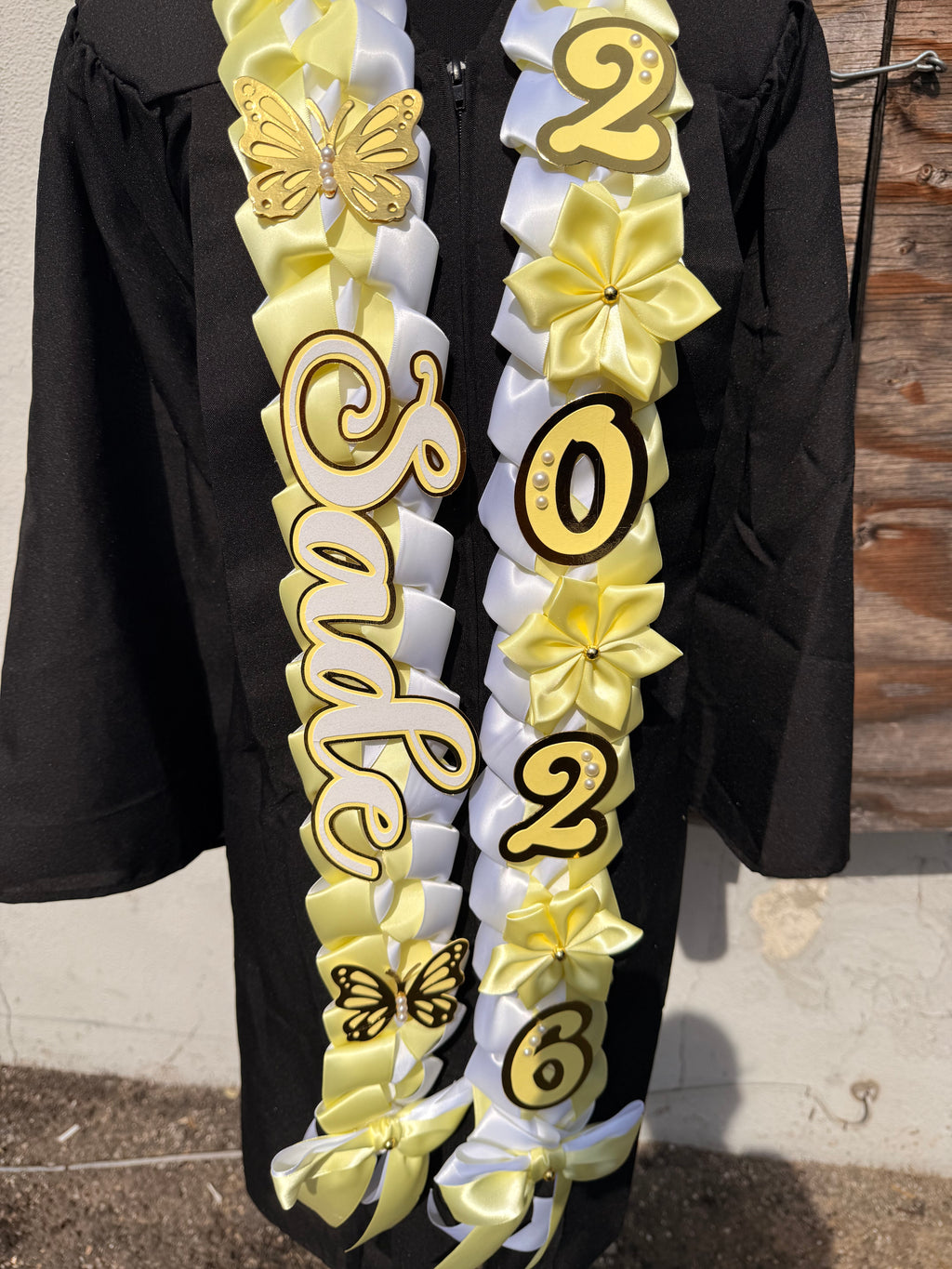Graduation Ribbon Lei 2026 Satin Braid Lei Personalized Name Graduation Lei Butterfly Grad Lei High School or College gift