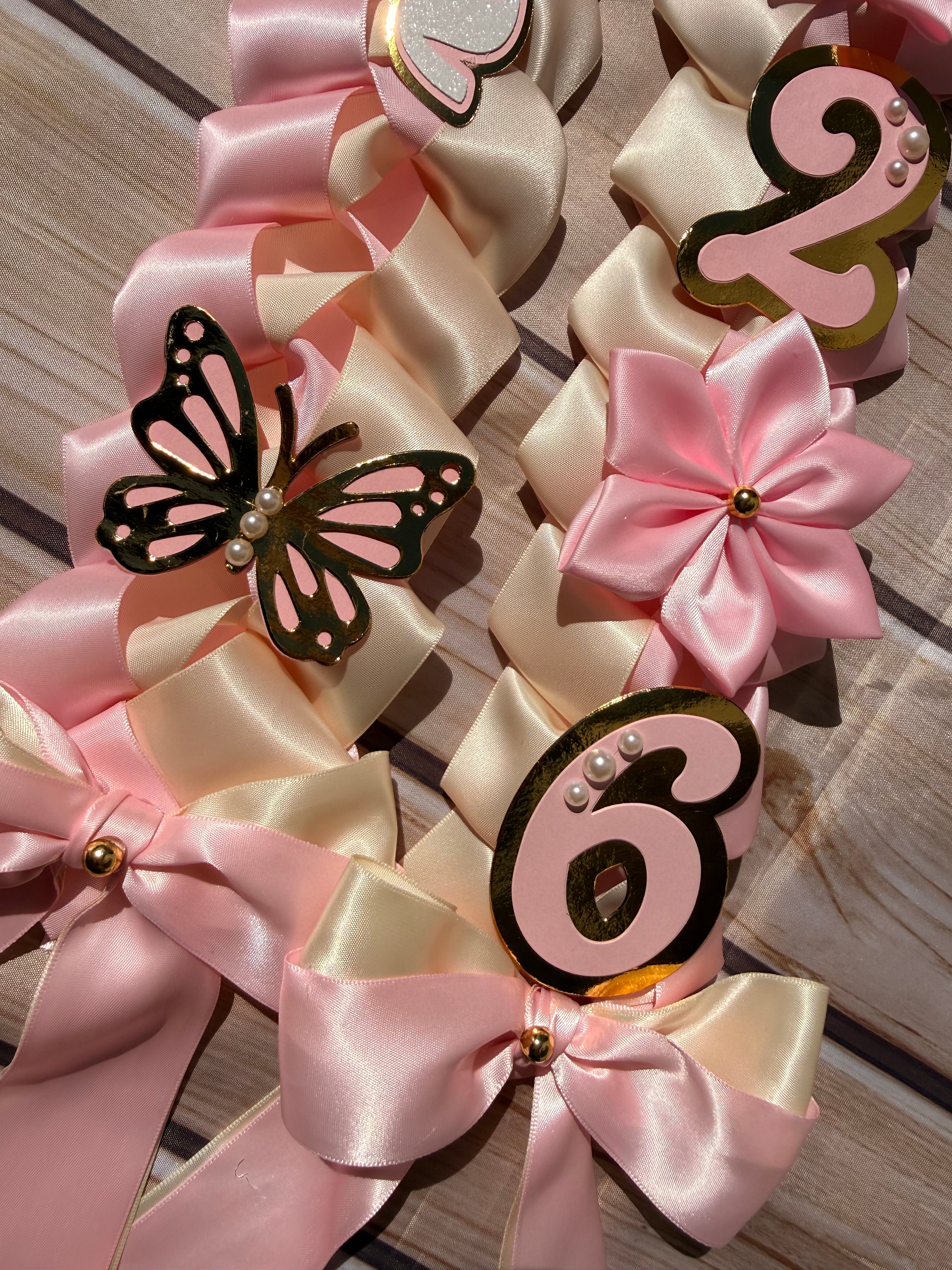 Graduation Ribbon Lei 2026 Pink Satin Braid Lei Personalized Name Graduation Lei Butterfly Grad Lei High School or College gift