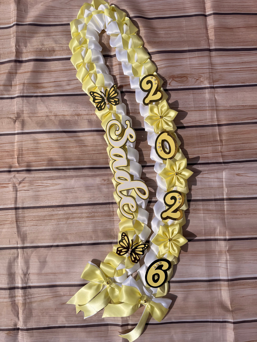 Graduation Ribbon Lei 2026 Satin Braid Lei Personalized Name Graduation Lei Butterfly Grad Lei High School or College gift