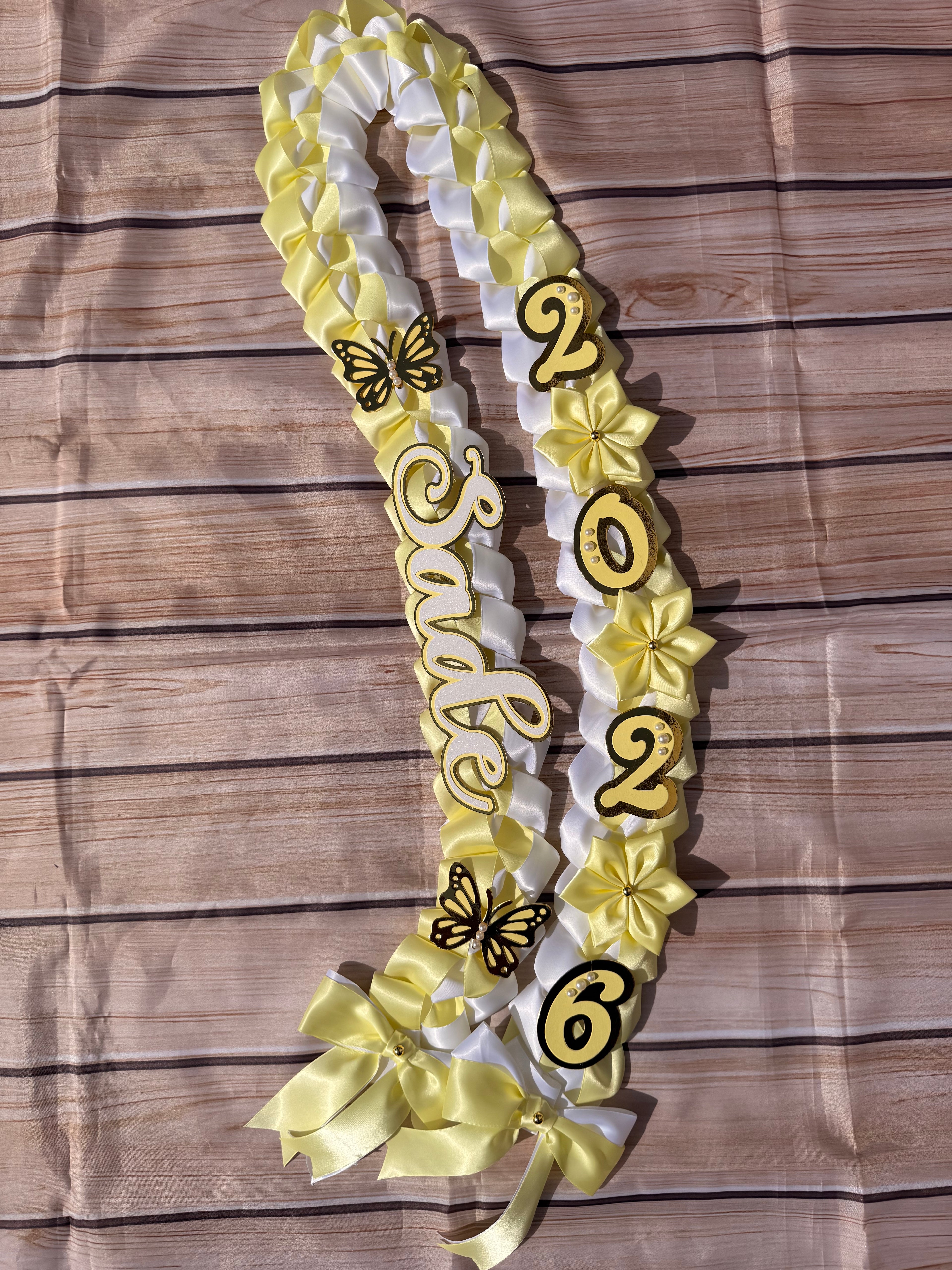 Graduation Ribbon Lei 2026 Satin Braid Lei Personalized Name Graduation Lei Butterfly Grad Lei High School or College gift