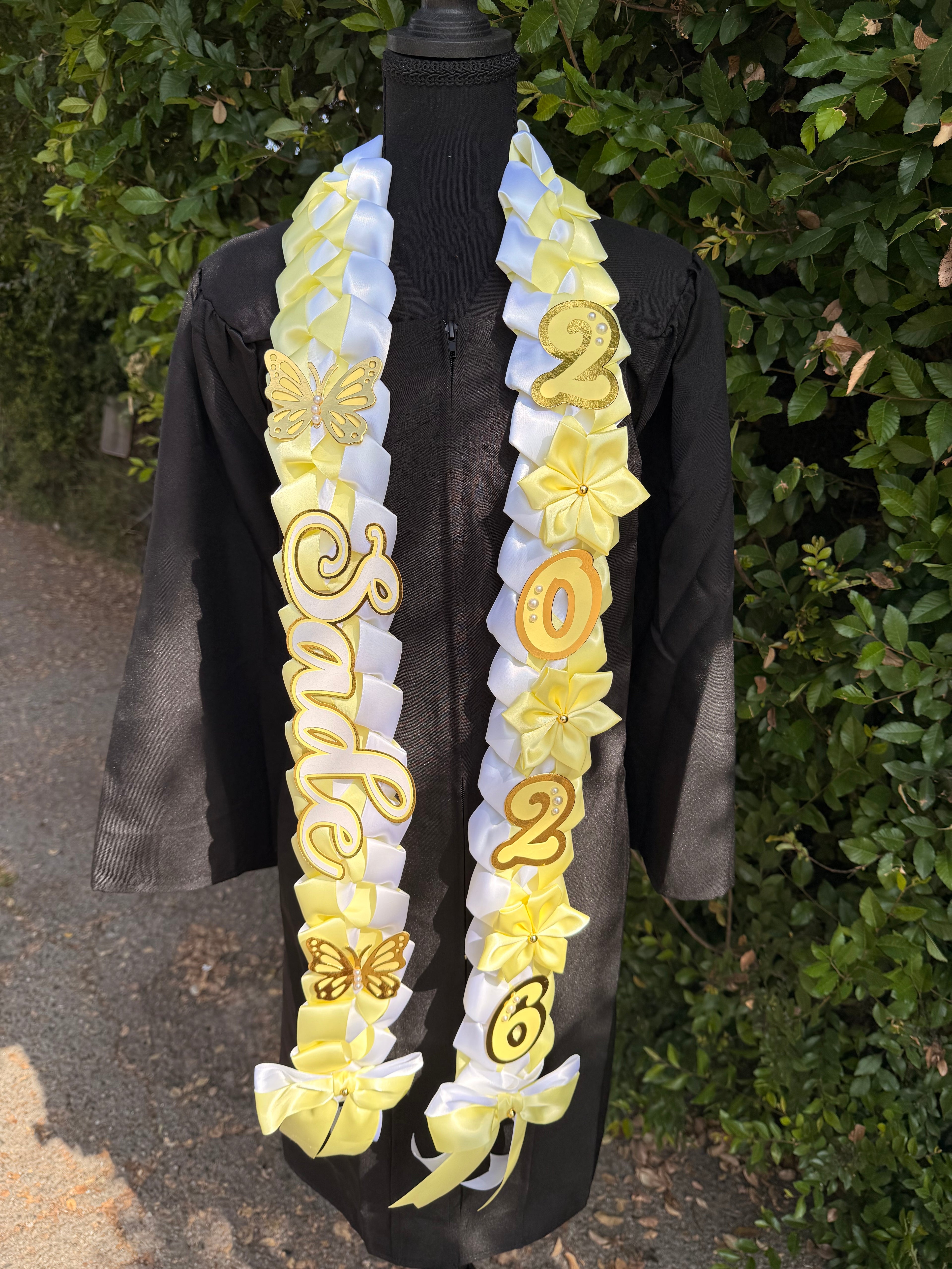 Graduation Ribbon Lei 2026 Satin Braid Lei Personalized Name Graduation Lei Butterfly Grad Lei High School or College gift