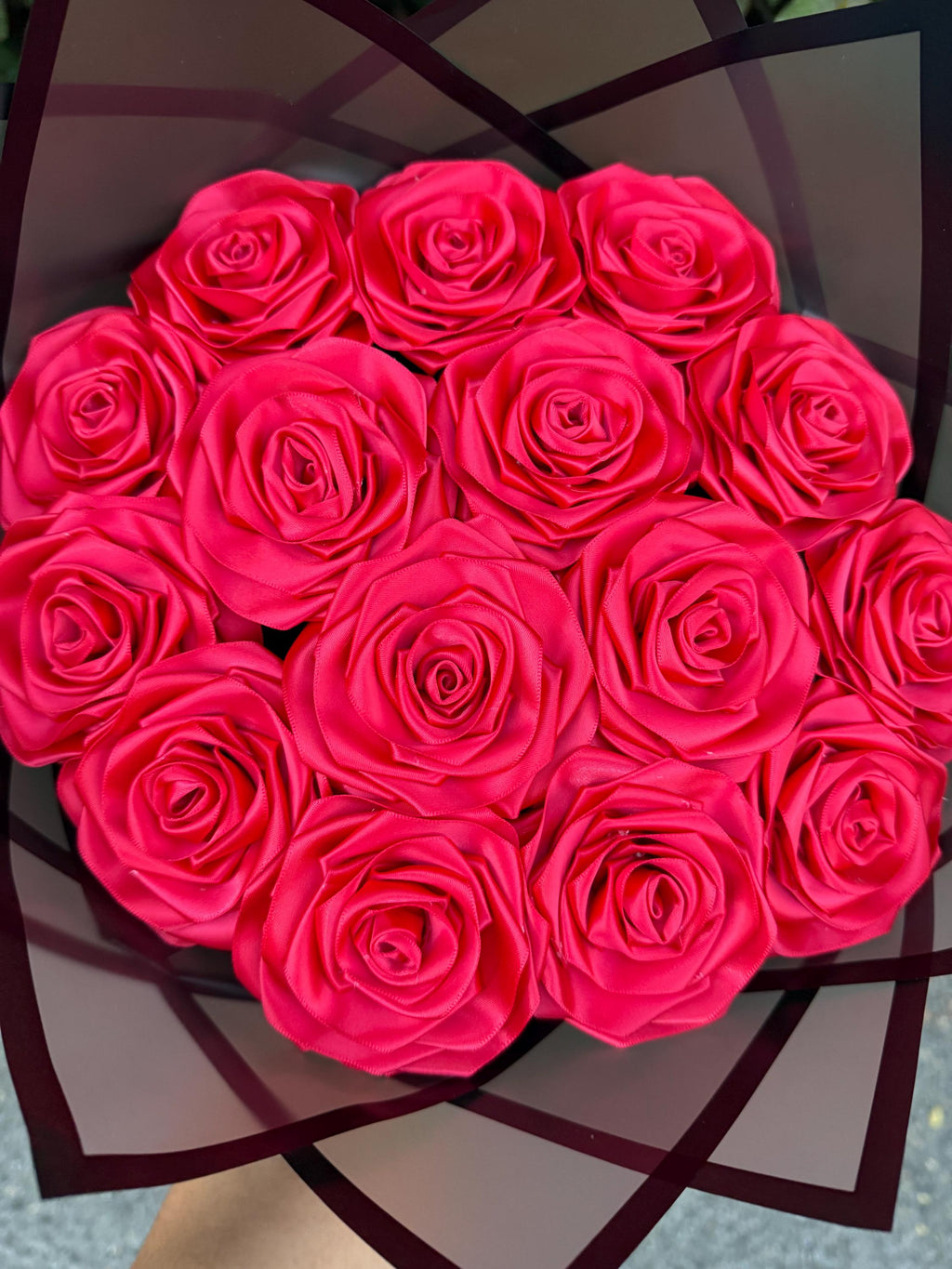 Handmade Red Ribbon Rose Bouquet • Forever Rose Gift • Long-Lasting Floral Arrangement