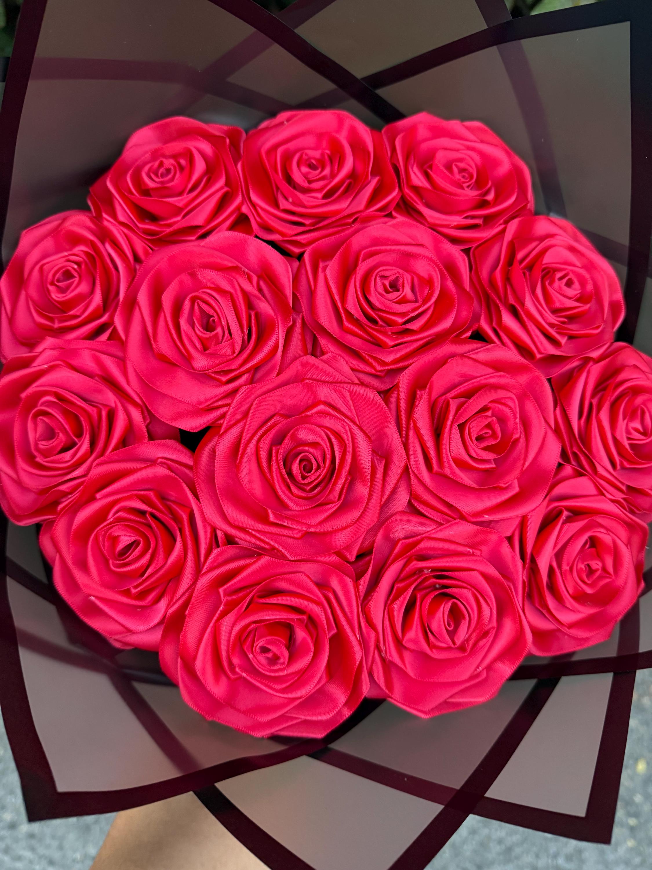 Handmade Red Ribbon Rose Bouquet • Forever Rose Gift • Long-Lasting Floral Arrangement
