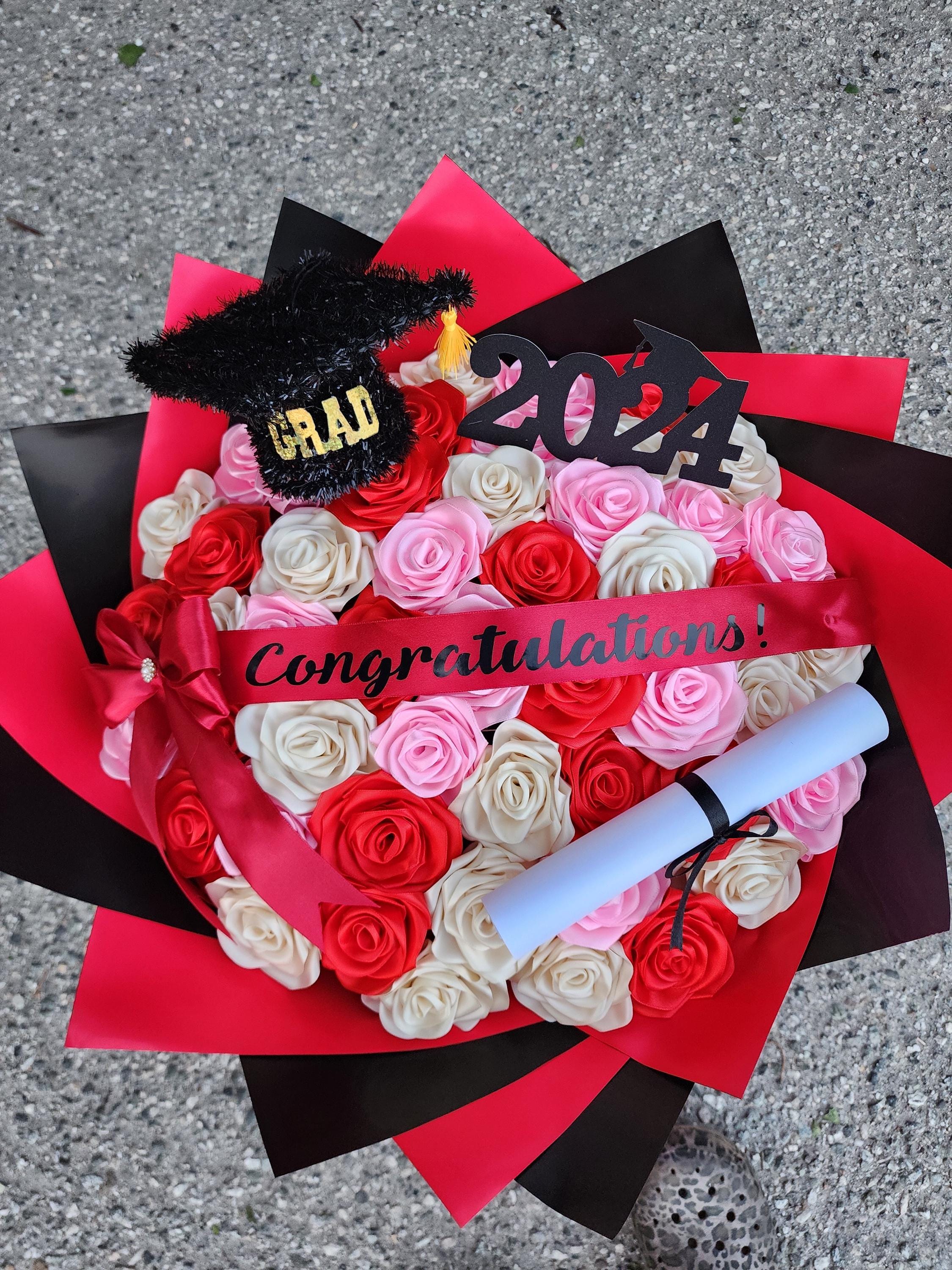 graduation bouquet of handmade eternal roses, rosas eternas, forever roses, birthday flowers