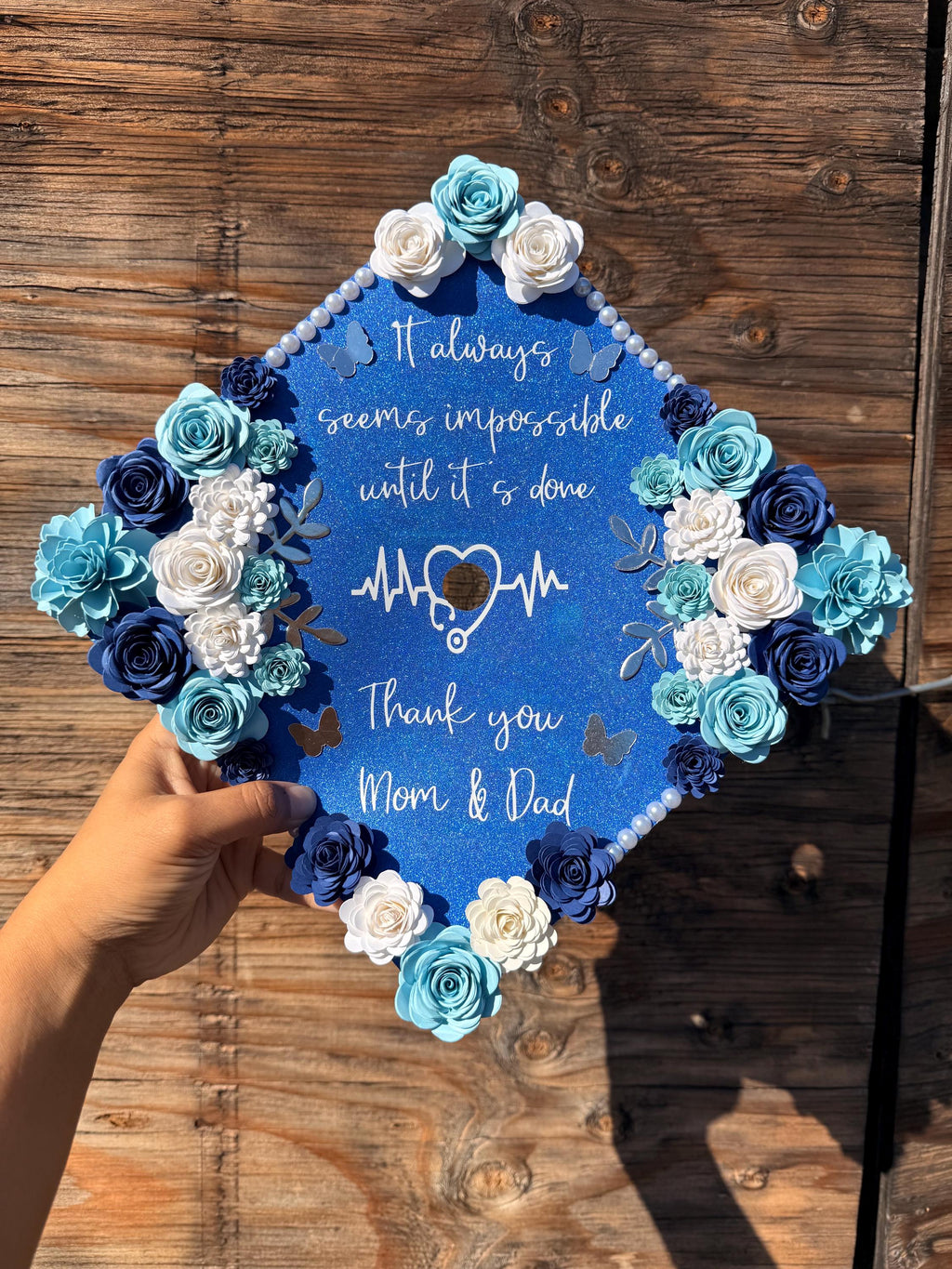 Graduation Cap Topper, handmade Paper Flowers, Personalized Grad Cap, Class of 2026