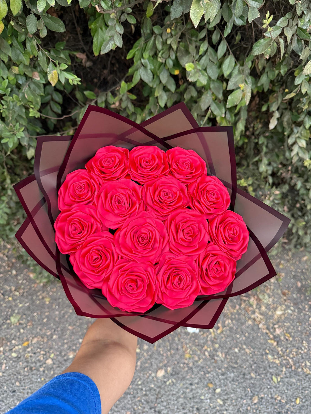 Handmade Red Ribbon Rose Bouquet • Forever Rose Gift • Long-Lasting Floral Arrangement