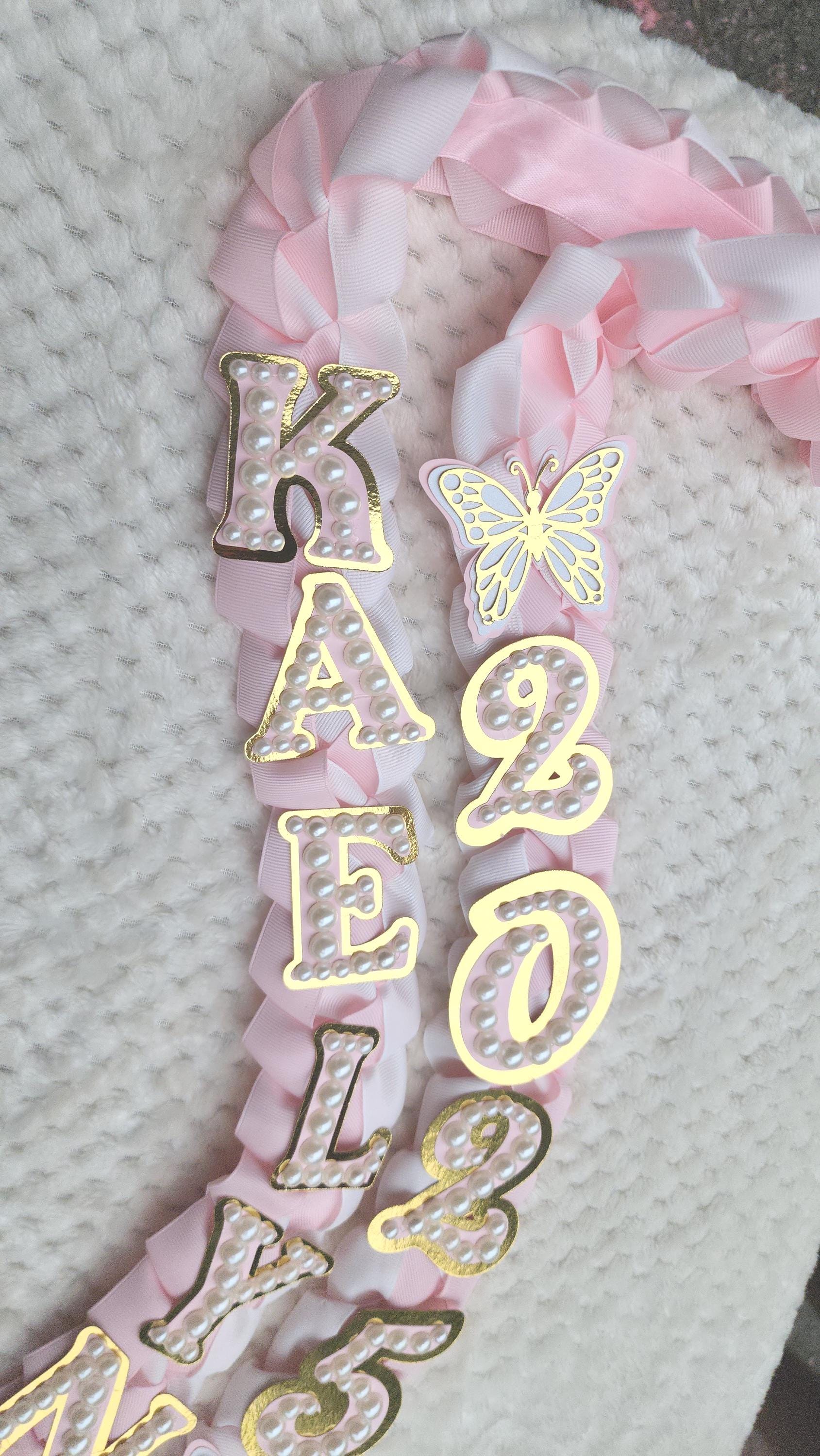 Coquette Pearl Graduation Ribbon Lei: Custom Senior Gift, Class of 2026