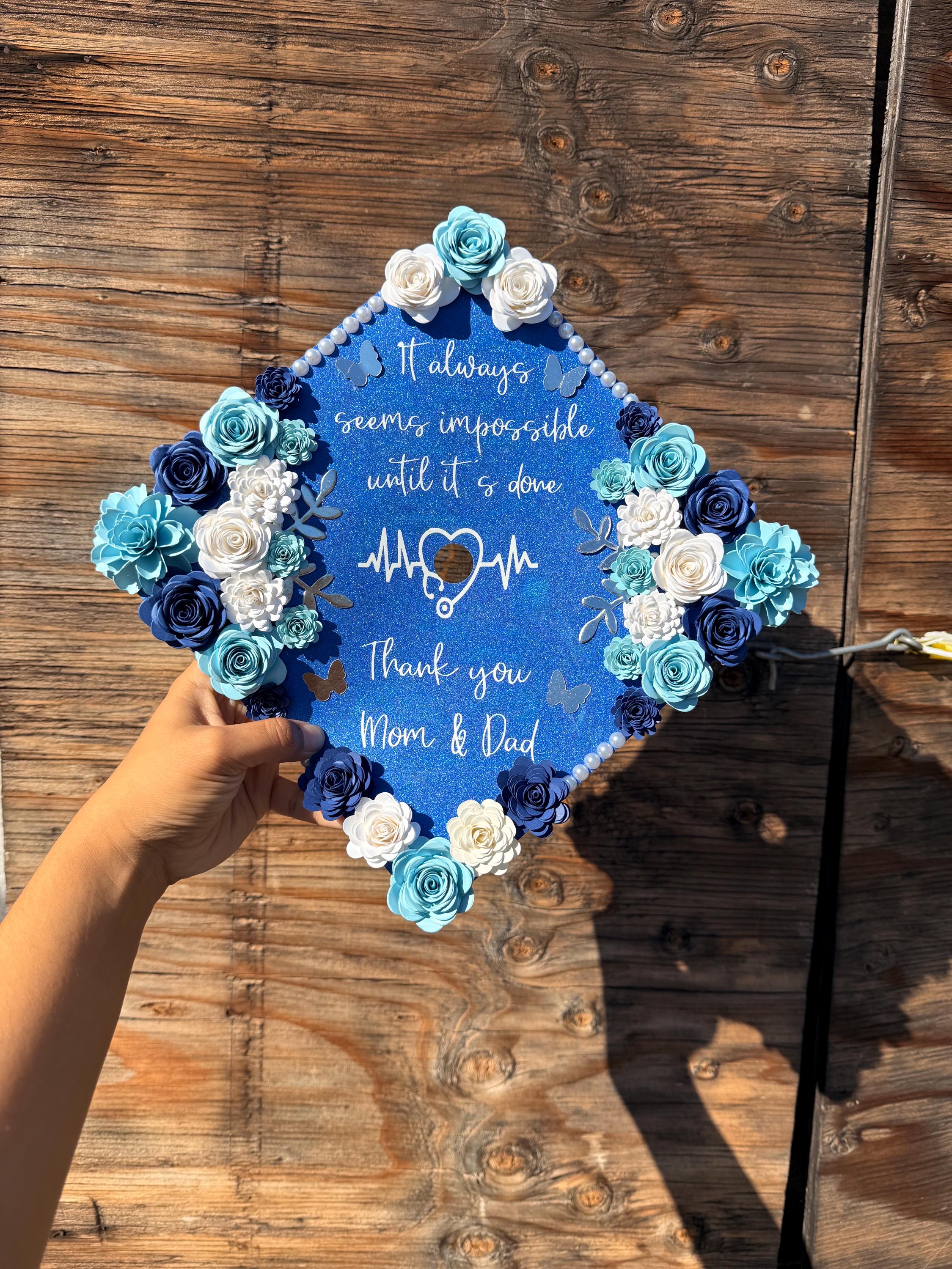Graduation Cap Topper, handmade Paper Flowers, Personalized Grad Cap, Class of 2026