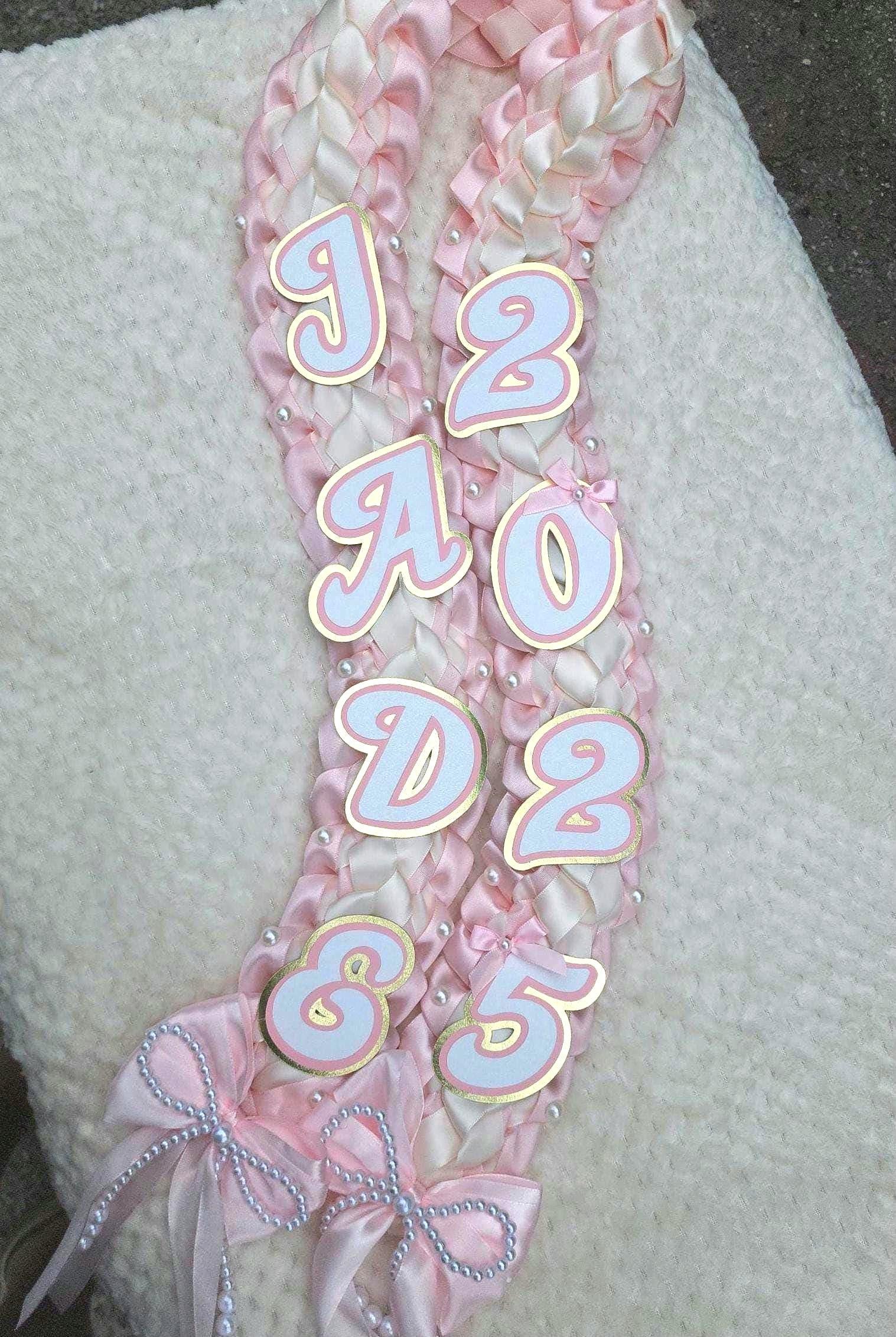 Coquette Graduation Ribbon Lei withPearl Accents, Class of 2026, Double braided lei