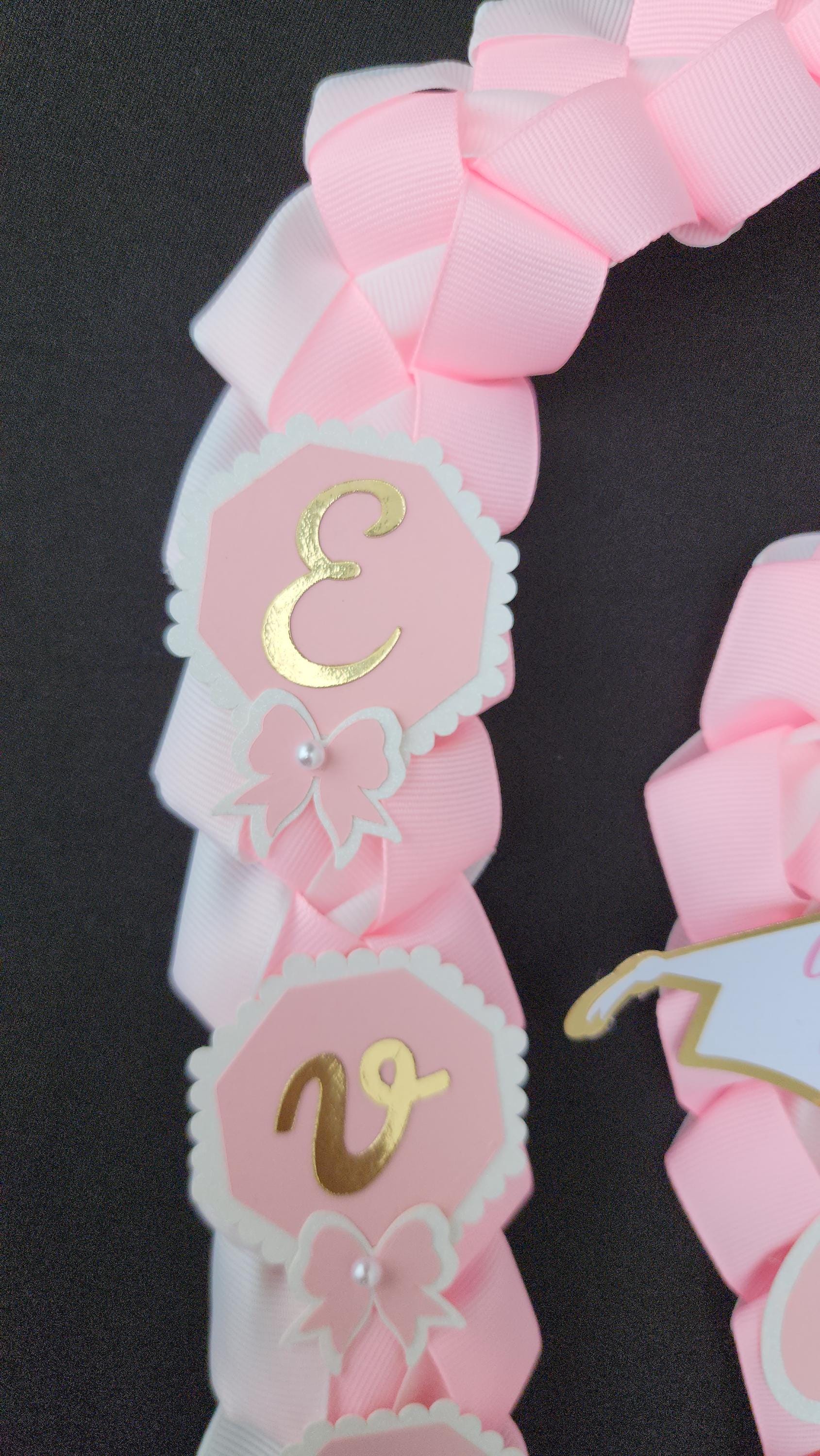Coquette Graduation Ribbon Lei with Pink Bows and Butterfly Embellishments, Class of 2026 gift