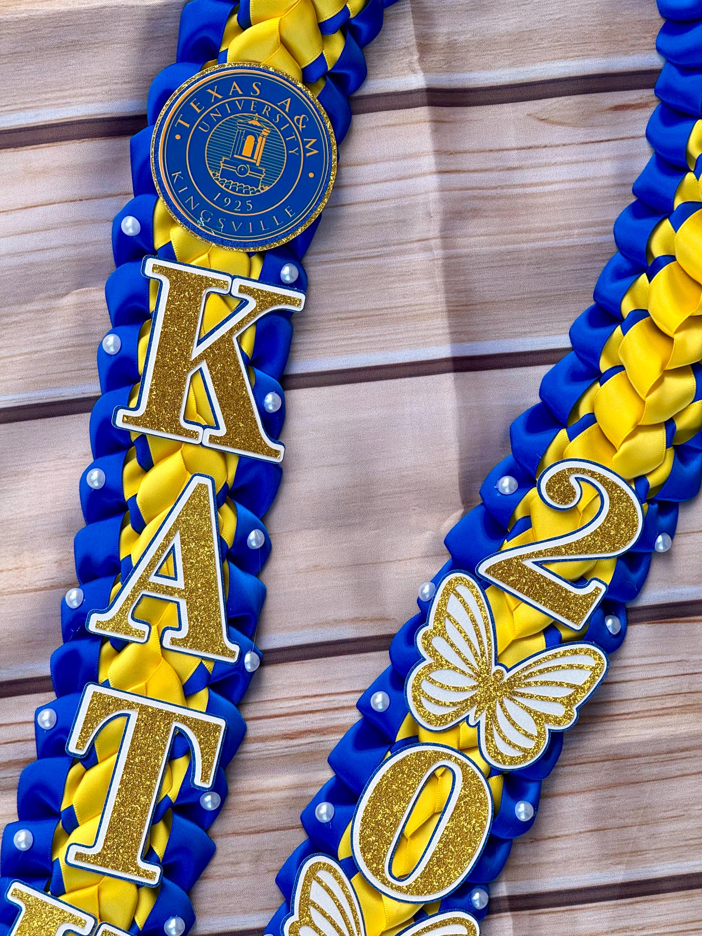 Coquette Graduation Ribbon Lei withPearl Accents, Class of 2026, Double braided lei