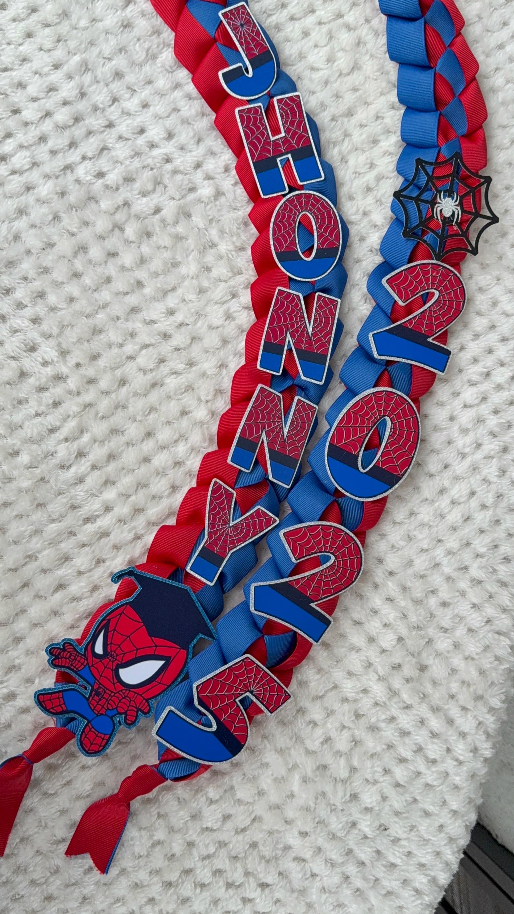 Handmade Spider Graduation Lei: Red & Blue Ribbon, Class of 2026