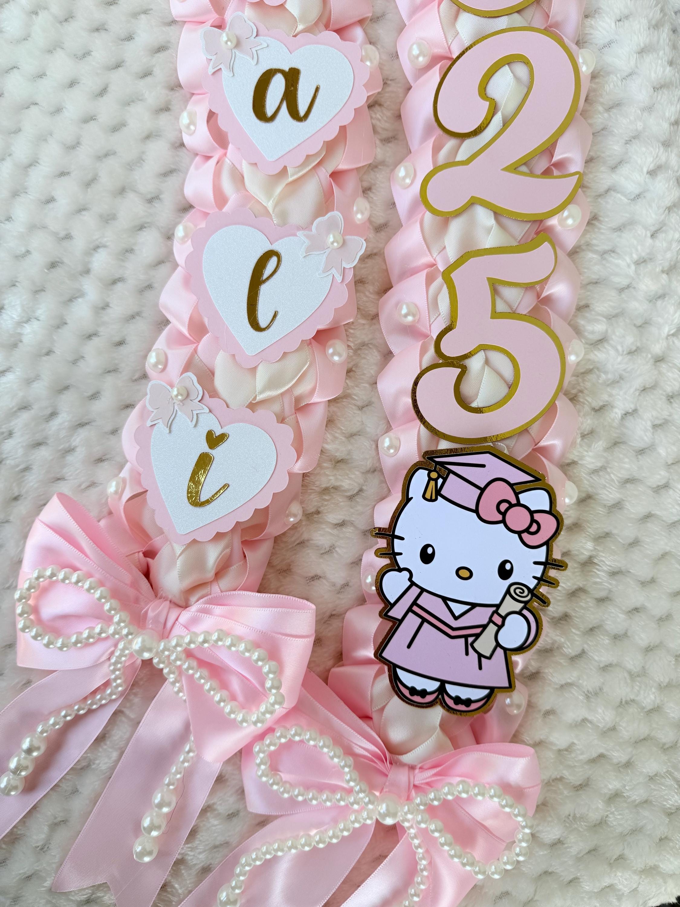 Coquette Graduation Ribbon Lei withPearl Accents, Class of 2026, Double braided lei