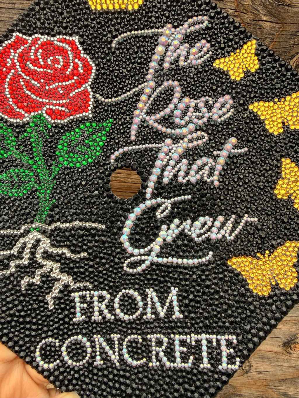 Rhinestone Graduation Cap Topper, bedazzled grad gift, Concrete Rose